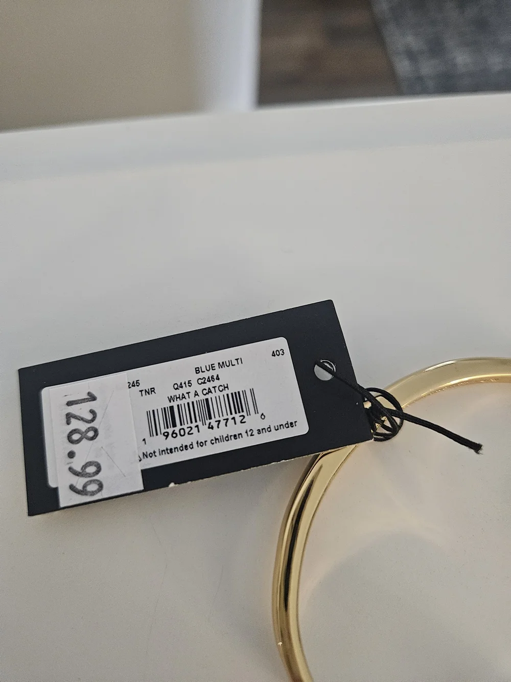kate spade Gold Open Bangle with Blue Crystal Fish and Pearl Accent - Picture 3 of 6